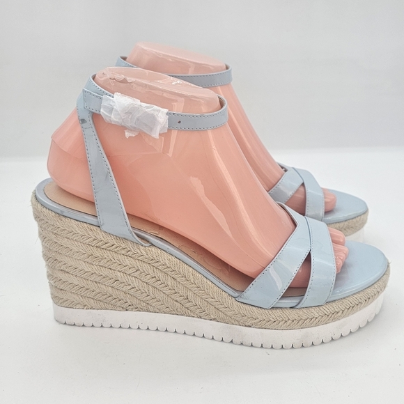 Stuart Weitzman Catlina Patent Leather Espadrille Wedge Sandals Baby Blue 7.5 - Picture 2 of 15